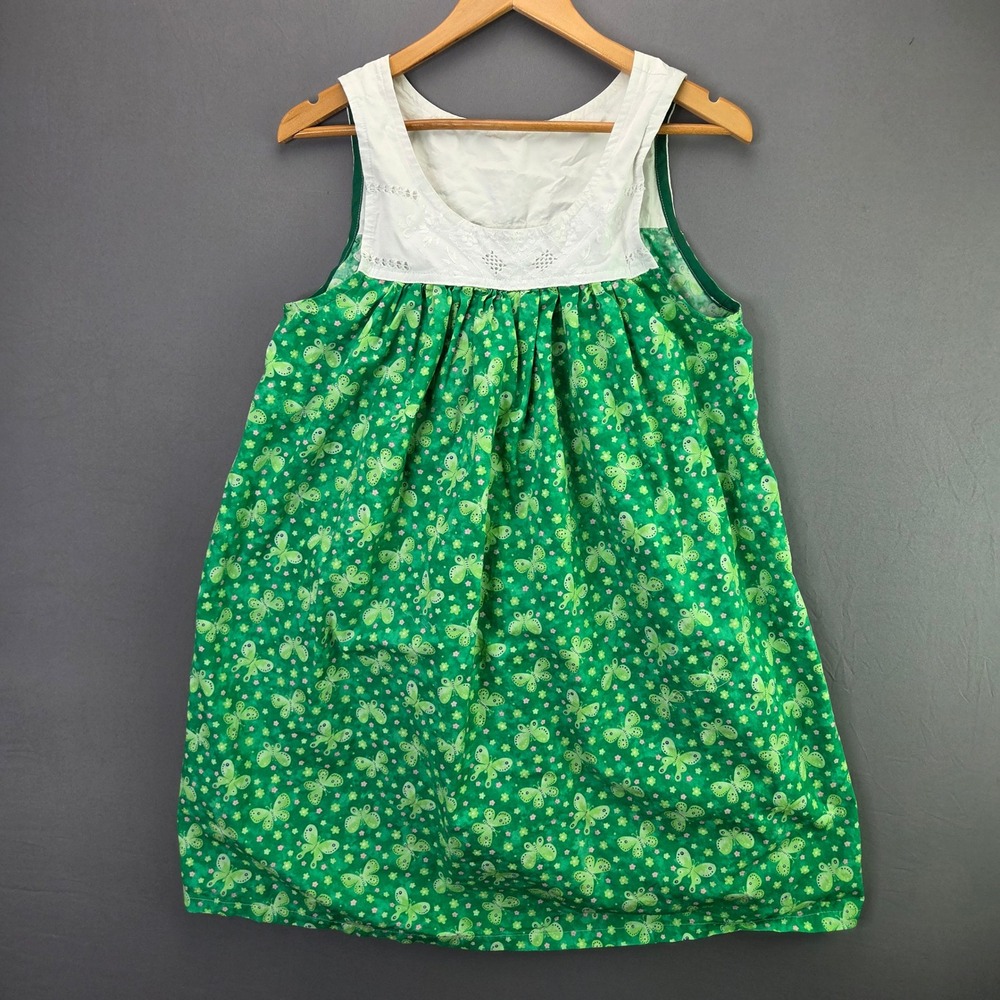 Unbranded Butterfly Floral Dress Vintage Style Green White Eyelet Lace L Summer